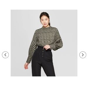 Houndstooth Long Sleeve Blouse